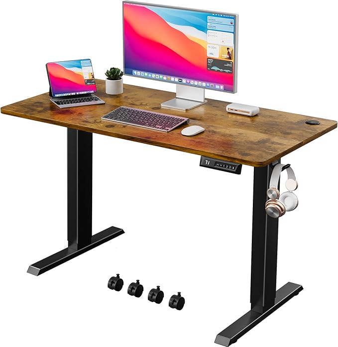 Electric Standing Desk 40 Inch, Ergonomic Height Adjustable Table with T-Shaped Metal Bracket Modern Computer Workstations for Home Office, Rustic Brown - LeafyLoom