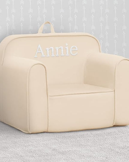 Delta Children Personalized Cozee Chair - Customize with Name – Foam Kids Chair for Ages 18 Months and Up, Oatmeal - LeafyLoom
