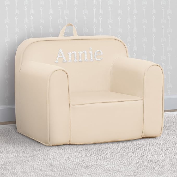 Delta Children Personalized Cozee Chair - Customize with Name – Foam Kids Chair for Ages 18 Months and Up, Oatmeal - LeafyLoom