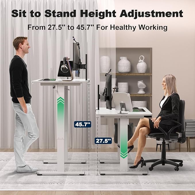 Electric Standing Desk Height Adjustable - 40 x 24 Inches Sit Stand up Desk & Memory Preset Ergonomic Rising Desks for Work, Home Office Workstation Gaming Rising Desk Study Table - LeafyLoom