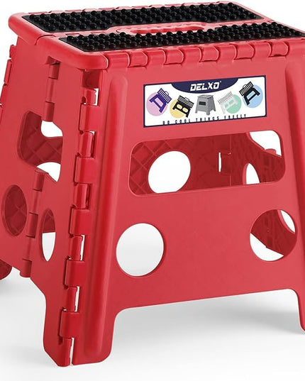 Delxo Folding Step Stool,Non-Slip Stool 13 inch Height Premium Heavy Duty Foldable Stool for Kids and Adults,Kitchen Garden Bathroom Stepping Stool 1 Pack in Red,2021 Upgrade Dotted Texture - LeafyLoom