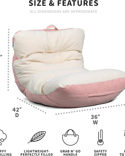 Big Joe Roma Bean Bag Chair, Oat Sherpa and Desert Rose, Vegan Suede, 3 feet - LeafyLoom