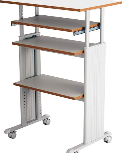 Safco Muv Adjustable-Height Desk with Keyboard Shelf, Steel Frame, Laminate Work Surface, Mobile on 4 Wheels, Powder Coat Finish - Office Desks & Workstations - LeafyLoom