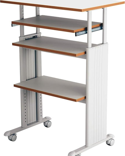 Safco Muv Adjustable-Height Desk with Keyboard Shelf, Steel Frame, Laminate Work Surface, Mobile on 4 Wheels, Powder Coat Finish - Office Desks & Workstations - LeafyLoom