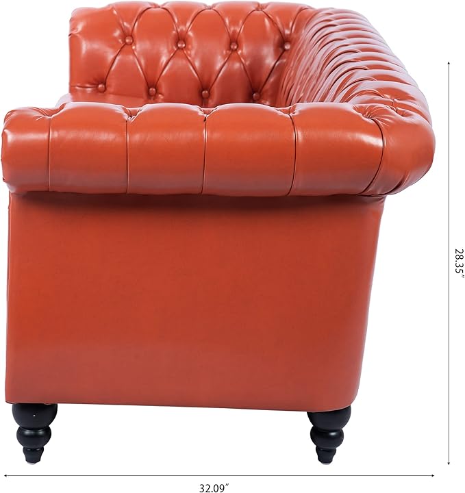 3-Seaters Living Room Clasic Chesterfield Sofa Couch Button Tufted PU Leather Upholstered Sofa&Couch with Luxury Roller Armrest Soild Wood Legs Movable Cushions & Nailhead Decor - LeafyLoom
