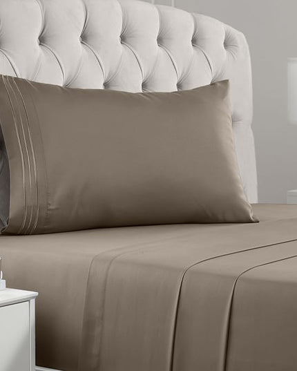 Mellanni Twin XL Sheets Set - 3 PC Iconic Collection Bedding Sheets & Pillowcases - Hotel Luxury, Extra Soft, Cooling Bed Sheets - Deep Pocket up to 16 inch (Twin Extra Long, Dark Taupe) - LeafyLoom
