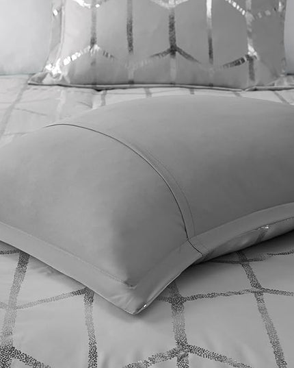Intelligent Design Raina Twin / Twin XL Comforter Set, Soft Microfiber Comforter Set Twin, Modern Geometric Metallic Bed Set, 4 Pieces College Bedding Comforter Set with 1 Sham, 2 Toss Pillows Grey - LeafyLoom