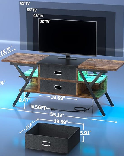 TV Stand for 55''/65'' TV - LED TV Stands with Power Outlets for Living Room, TV Entertainment Center with Storage, Modern Gaming TV Stand with Drawers for Bedroom, Entertainment Stand 55'', Vintage - LeafyLoom