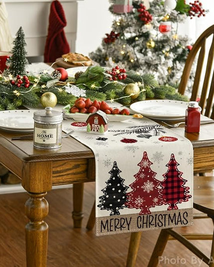 Artoid Mode Red Pine Trees 2PCS Merry Christmas Table Runner, Seasonal Winter Holiday Kitchen Dining Table Decoration for Home Party Decor 13x72 Inch ArtoidMode