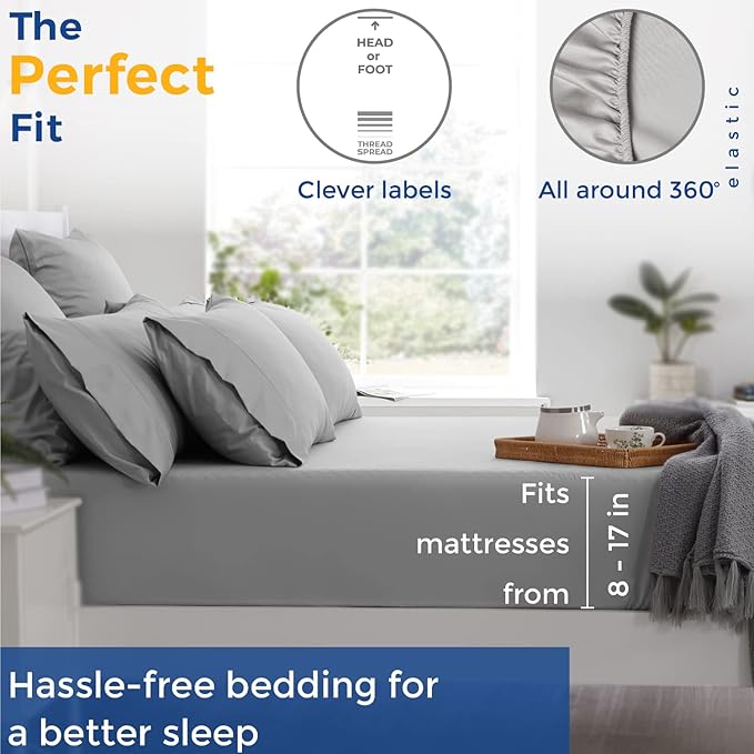 THREAD SPREAD Luxury Egyptian Cotton Twin Stripe Sheet Set - 600 Thread Count Extra Long Staple 3 PC Set, Twin Damask Sheets, Soft, Cooling Sateen Weave Striped Sheets Upto 18" Deep Pocket - Navy Blue - LeafyLoom