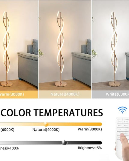 ADISUN 40W LED Floor Lamp Remote Control Dimmable Spiral Floor Lamp Indoor Tall Lamp Floor Lamp for Living Rooms Family Rooms Bedrooms Offices Lighting (Gold) - LeafyLoom
