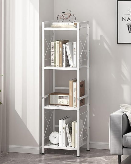 JSB 4 Tier Metal Bookshelf Bathroom Storage Standing Shelf Unit Kitchen Storage Organizer Display Rack Bookcases Shelves for Living Room, Bedroom, Office (White, 4 Tier) - LeafyLoom