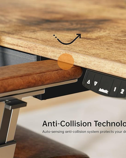 Height Adjustable Desk with Keyboard Tray, 55 x 24 Inches Electric Standing Desk, Stand up Computer Table with Memory Preset, Dark Brown, Splice Board - LeafyLoom