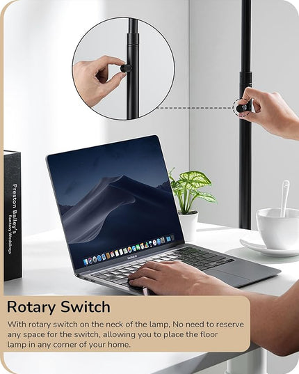 EDISHINE Black Arc Floor Lamp Dimmable, Standing Lights with Rotary Switch & Adjustable Line Lampshade, Tall Standing Lamp for Bedroom, Office, Reading Corner, A19 LED Bulb Included - LeafyLoom