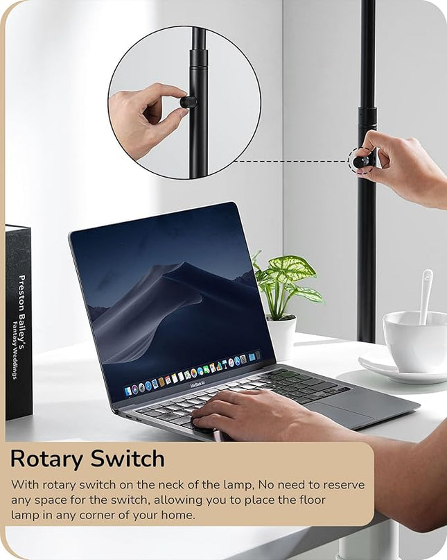 EDISHINE Black Arc Floor Lamp Dimmable, Standing Lights with Rotary Switch & Adjustable Line Lampshade, Tall Standing Lamp for Bedroom, Office, Reading Corner, A19 LED Bulb Included - LeafyLoom