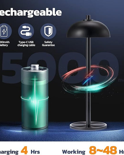 Rechargeable Cordless Table Lamp 2 Pack - 5000mAh Battery Powered Lamp, 3 Color Stepless Dimming LED Table Light with Memory Function for Indoor, Outdoor, Dinner, Home, Restaurant.(Black) - LeafyLoom