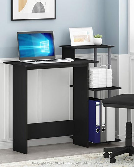 Furinno Efficient Home Laptop Notebook Computer Desk with Square Shelves, Black/Grey - LeafyLoom