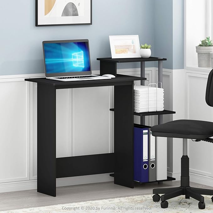 Furinno Efficient Home Laptop Notebook Computer Desk with Square Shelves, Black/Grey - LeafyLoom