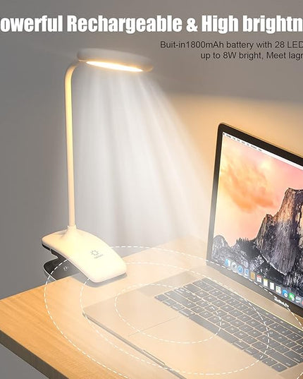 DEEPLITE LED Desk Lamp Clip on Lamp Battery Powered Clip on Light Book Light for Bed, Eye-Caring Flexible Arm Memory Touch 3 Color Modes & Stepless Brightness Portable Reading Light for Study Work. - LeafyLoom