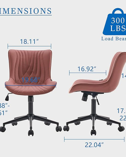YOUNIKE Office Chair, Armless Desk Chair with Wheels, Home Office Computer Task Chairs, Modern Faux Leather Upholstered Vanity Chair, Adjustable Swivel Rocking Chair with Back, Dusty Rose - LeafyLoom