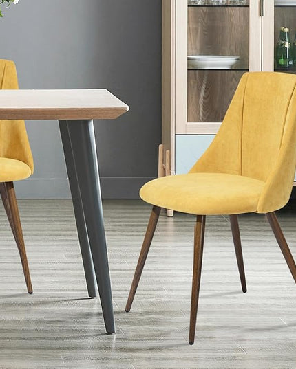 FurnitureR Dining Chairs Set of 2 Modern Fabric Upholstered Side Chairs Accent Chair Lving Room Chair with Soft Seat/Metal Legs for Home Kitchen Restaurant, Yellow - LeafyLoom
