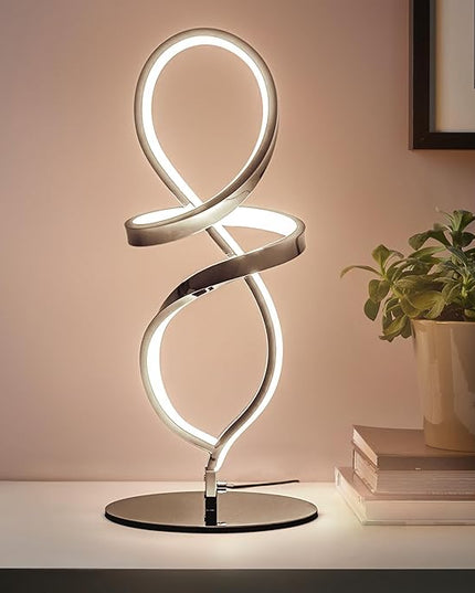 Modern Table Lamp, LED Spiral Lamp, Stepless Dimmable Bedside Lamp, Contemporary Nightstand Lamp, Chrome Desk Lamp for Bedroom Living Room Home Office, 12W - LeafyLoom