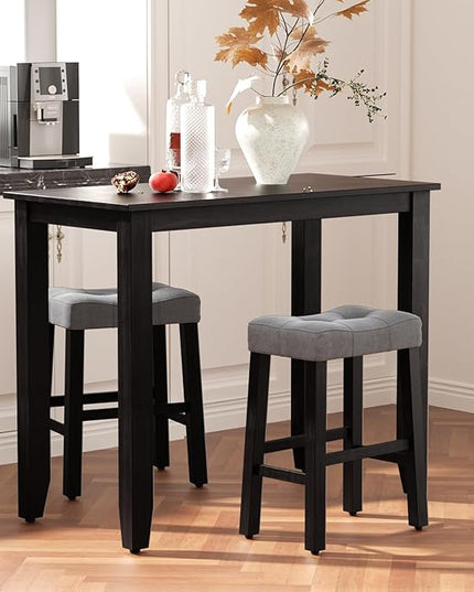 Nathaniel Home 3 Piece Dining Table Set, Counter Height Dining Furniture One Bench and Two Saddle Stools, Compact, Space-Saving Design, Small space, Apartment, Condo, Dorm Rooms (OAK 61219-78) - LeafyLoom