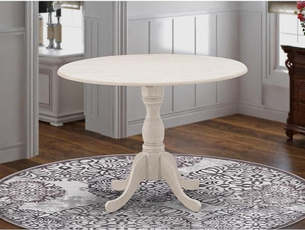 East West Furniture DMT-ABC-TP Dublin Kitchen Dining Table - a Round Wooden Table Top with Dropleaf & Pedestal Base, 42x42 Inch, Wirebrushed Buttercream - LeafyLoom