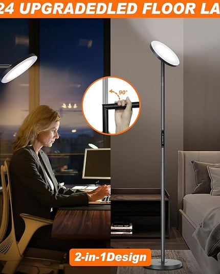 LED Dimmable Floor Lamp for Living Room, 69" Tall Lamp with Remote & Touch Control Upgrade Lamp Pole Rotary 90° Brightness 4 Color Temperature Standing Lamp for Bedroom/Office - LeafyLoom