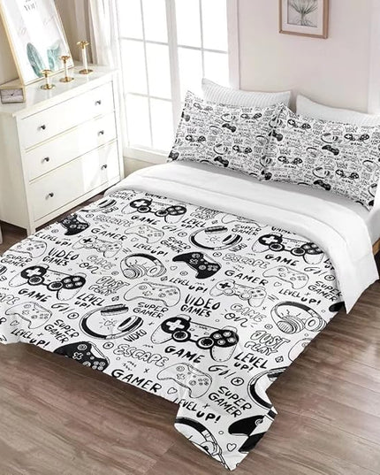 Gaming Comforter for Boys Teens,Game Bedding Sets Full,Kids Gamer Comforter Set,Video Game Bedroom Decor,Gamepad Controller Duvet Insert All Season 3 Piece 1 Comforter and 2 Pillowcases - LeafyLoom