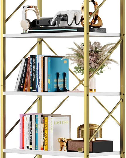 DWVO Gold Bookshelf, Modren 5 Tier Bookcase, Storage Shelves Organizer Standing Shelf, Display Rack Book Shelves for Bedroom,Living Room,Office,Kitchen, Gold - LeafyLoom