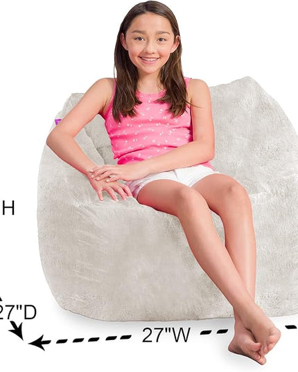 Posh Creations Structured Comfy Bean Bag Chair for Gaming, Reading, and Watching TV, Coronado Chair, Rabbit Fur - Cream, Faux Rabbit Fur - Cream - LeafyLoom