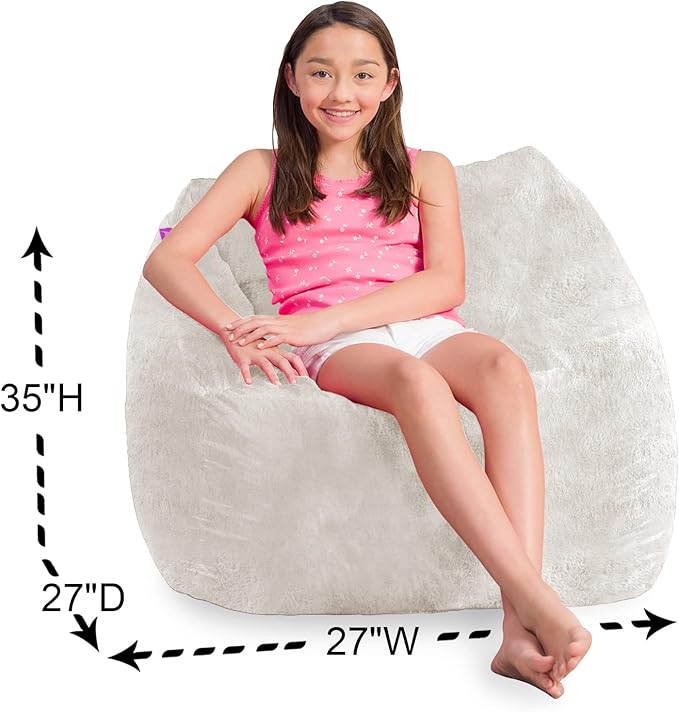 Posh Creations Structured Comfy Bean Bag Chair for Gaming, Reading, and Watching TV, Coronado Chair, Rabbit Fur - Cream, Faux Rabbit Fur - Cream - LeafyLoom