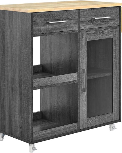 Modway Culinary Rolling Kitchen Cart with Storage in Charcoal Natural - 3 Tiers Kitchen Island on Wheels with Spice Rack, Functional as a Coffee Station, Bar Cabinet or Butcher Block Island - LeafyLoom