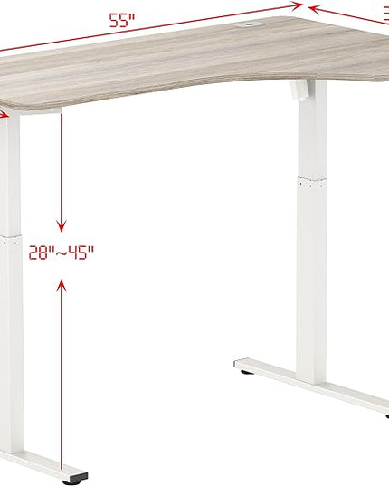 SHW 55-Inch Large Electric Height Adjustable L-Shaped Standing Desk with Right Facing Corner, Oak - LeafyLoom