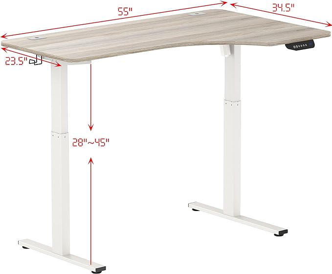 SHW 55-Inch Large Electric Height Adjustable L-Shaped Standing Desk with Right Facing Corner, Oak - LeafyLoom