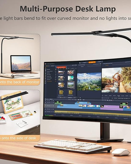EppieBasic LED Desk lamp,Double Head Architect Desk Lamps for Home Office,Extra Bright Workbench Office Lighting,Eye Protection Modern Desk Light for Monitor Studio Working Reading 1200LM - LeafyLoom