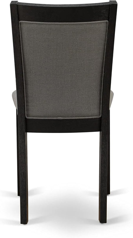 East West Furniture Dublin 3 Piece Set Contains a Round Dining Room Table with Dropleaf and 2 Dark Gotham Grey Linen Fabric Upholstered Chairs, 42x42 Inch, Wirebrushed Black - LeafyLoom