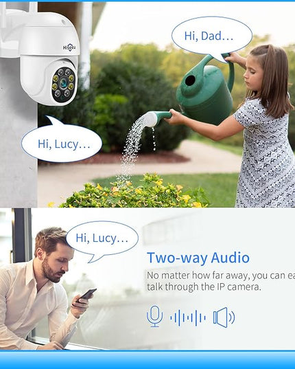 Hiseeu 2K 3MP PTZ Security Camera Outdoor,WiFi Camera, Auto Tracking&Light Alarm Floodlight & Color Night Vision,Two-Way Audio, Plug-in Cable,Compatible Wireless Camera System Hiseeu