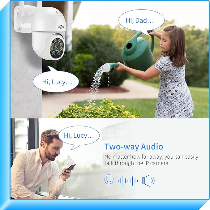 Hiseeu 2K 3MP PTZ Security Camera Outdoor,WiFi Camera, Auto Tracking&Light Alarm Floodlight & Color Night Vision,Two-Way Audio, Plug-in Cable,Compatible Wireless Camera System Hiseeu