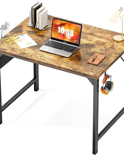 JHK Computer Small Desk Office 32 Inch Writing Work Kids Study Simple Wooden Table for Home Bedroom Modern Style with Headphone Hooks & Storage Bag, Rustic Brown - LeafyLoom