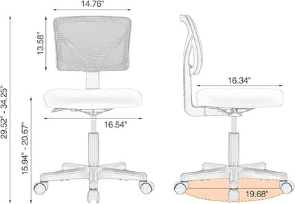 Armless Small Home Office Desk Chair, Ergonomic Low Back Computer Chair, Adjustable Rolling Swivel Task Chair with Lumbar Support for Small Space, 1 Pack, Orange - LeafyLoom