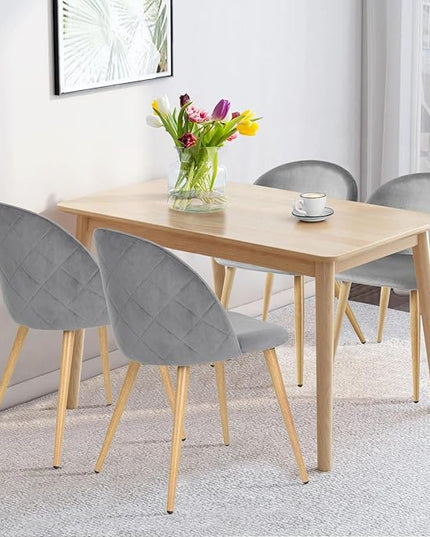 FurnitureR Upholstered Velvet Dining Chair Mid Back Armless with Wood Legs for Home Kitchen Bedroom Living Room, Set of 1, Grey - LeafyLoom
