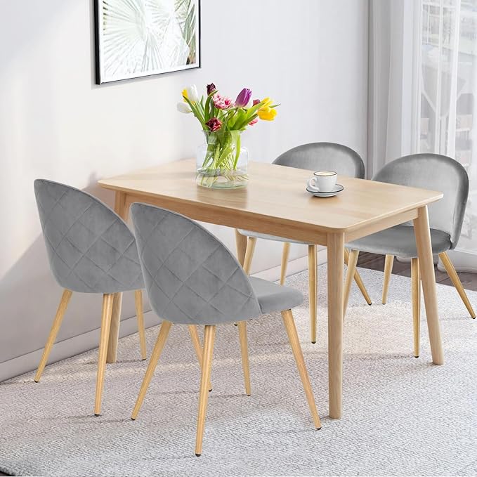 FurnitureR Upholstered Velvet Dining Chair Mid Back Armless with Wood Legs for Home Kitchen Bedroom Living Room, Set of 1, Grey - LeafyLoom