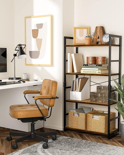 Pipishell Bookshelf, 4-Tier Bookcase, Storage Bookshelves, Tall Bookcase Shelf Storage Organizer, Book Shelf with Steel Frame, Vintage Standing Shelf for Home Office, Living Room, Bedroom, Kitchen - LeafyLoom
