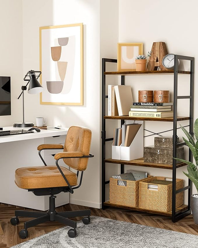 Pipishell Bookshelf, 4-Tier Bookcase, Storage Bookshelves, Tall Bookcase Shelf Storage Organizer, Book Shelf with Steel Frame, Vintage Standing Shelf for Home Office, Living Room, Bedroom, Kitchen - LeafyLoom