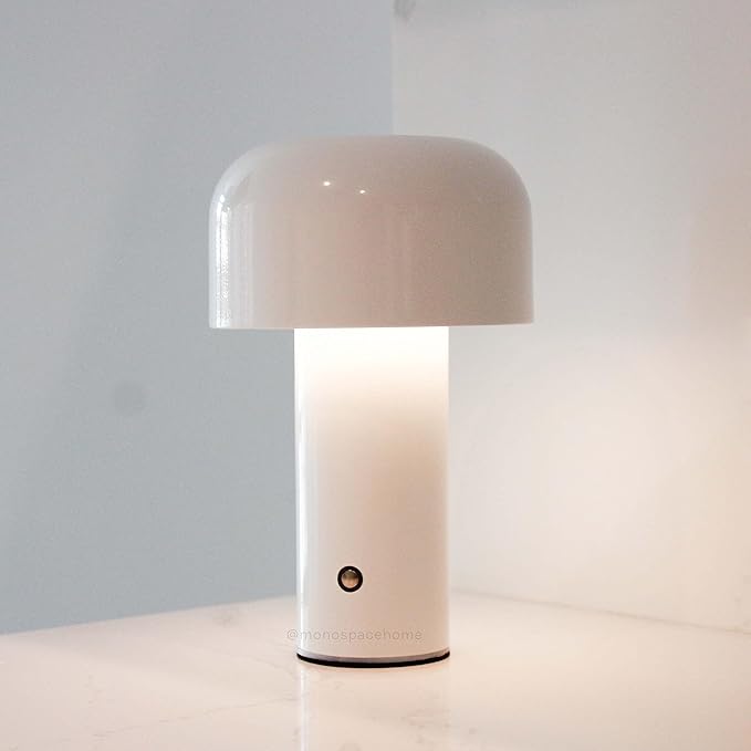 Monospace Mushroom Lamp | Minimalist Lamp (White) | Modern Metal Table Lamp | LED Bedside Lamp | 3 Color Settings - LeafyLoom