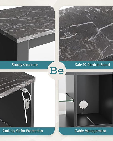 Bestier Entertainment Center LED Gaming TV Stand for 55+ Inch TV Adjustable Glass Shelves 22 Dynamic RGB Modes TV Cabinet Game Console PS4, Black Marble - LeafyLoom