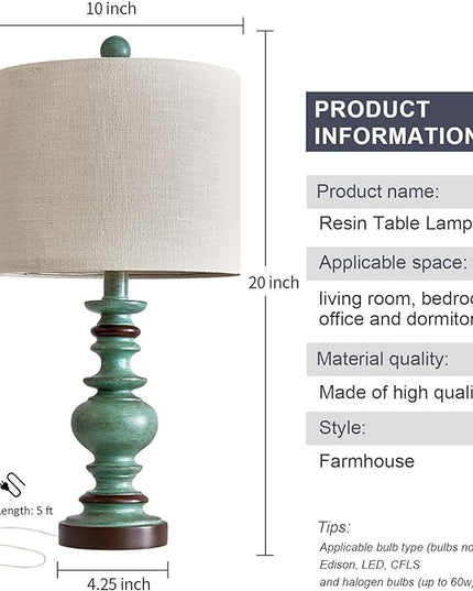 BOBOMOMO 20" Farmhouse Lamps for Bedrooms Set of 2, Retro Side Table Lamps Bedside Lamp for Side Nightstand Living Room（suitable for decorating small areas） - LeafyLoom