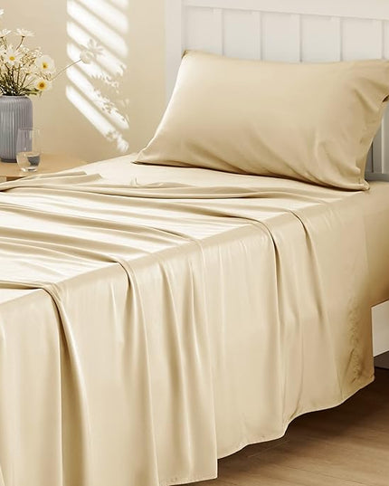 Bedsure Twin Sheets Set, Cooling Sheets Twin Size Bed Set, Rayon Derived from Bamboo, Twin Size Sheets, Breathable & Soft Bed Sheets, Hotel Luxury Silky Bedding Sheets & Pillowcases, Alabaster Gleam - LeafyLoom